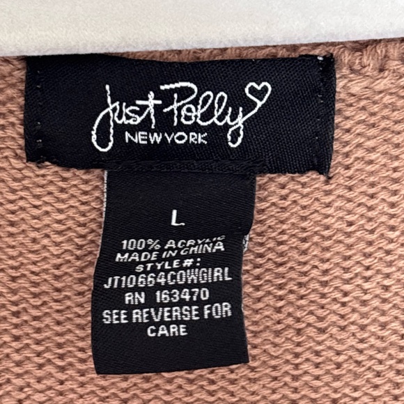 Just Polly Cowgirl Western Frayed Sweater Large - Picture 7 of 9